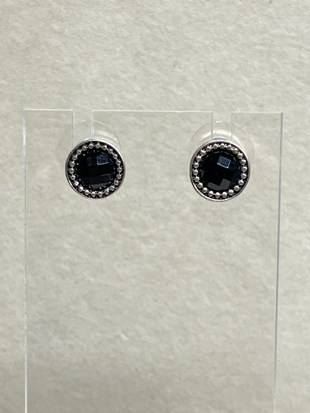 Napier Silver Tone Black Rhinestone Pierced Earrings
